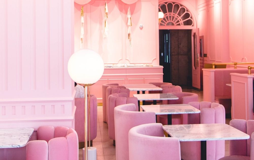 Themed cafe in Japan, pink café