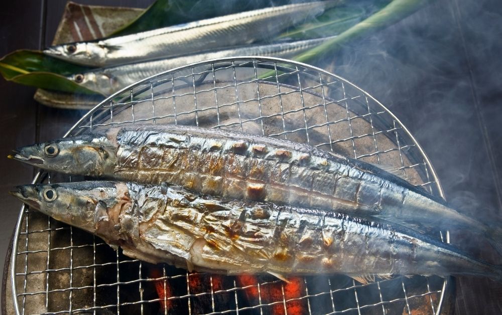 Sanma (Pacific saury) – a seasonal grilled fish with salt, Japan autumnal treat