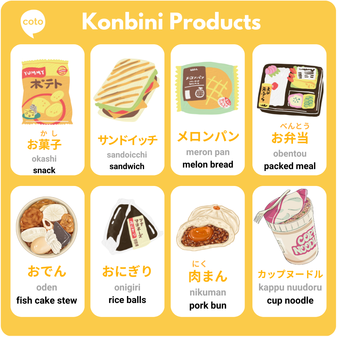 common konbini products in japanese convenience store