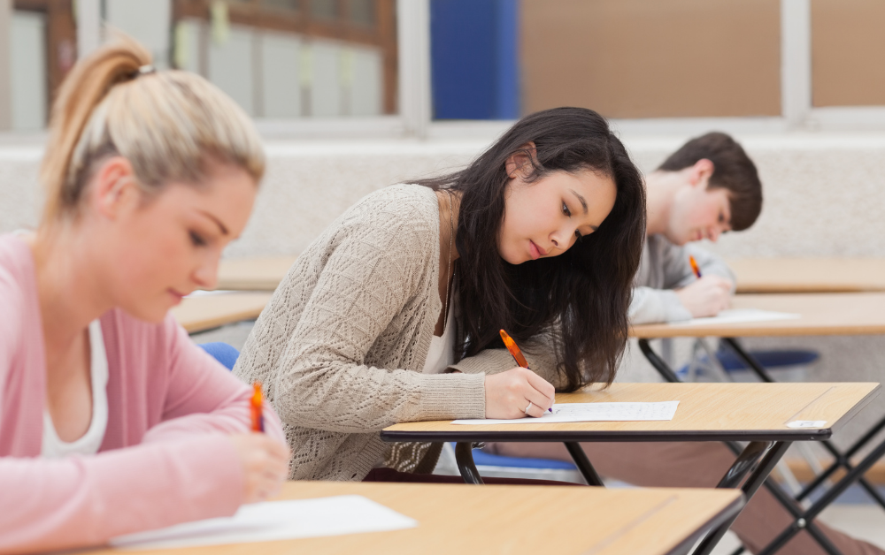 women taking the EJU exam in Japan