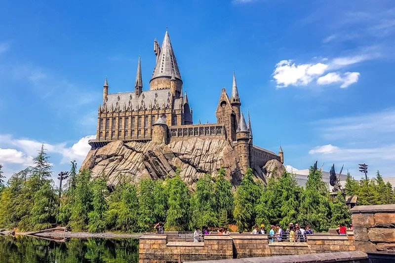 blog post image showing the iconic harry potter castle located at universal studios japan in tokyo, japan