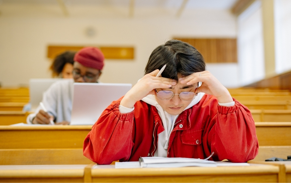 student struggling taking the jlpt test